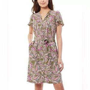 Jones New York Women's Flutter-Sleeve Utility Dress Jasper Green Multi Size S